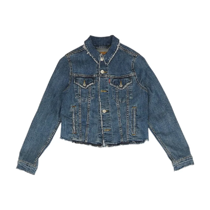 Amazing Deals Blue Solid Denim Jacket
