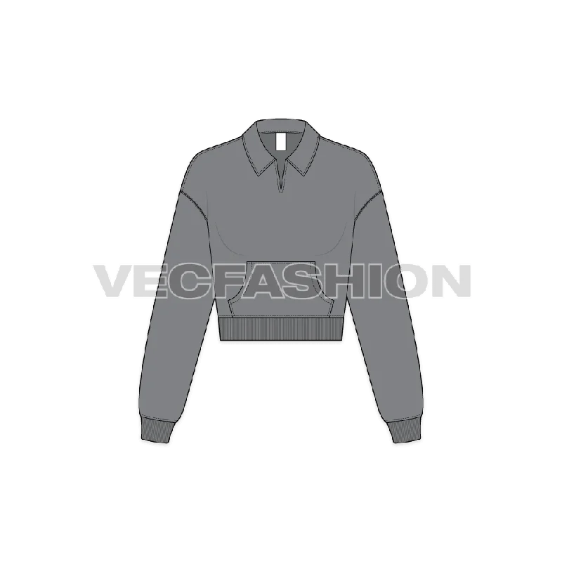 Bonus Savings Women's Crop Open Collar Sweatshirt