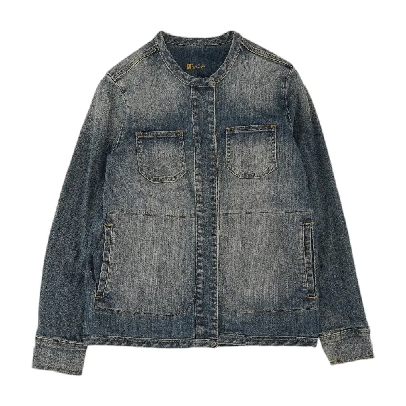 Discount Mania Blue Solid Denim Jacket