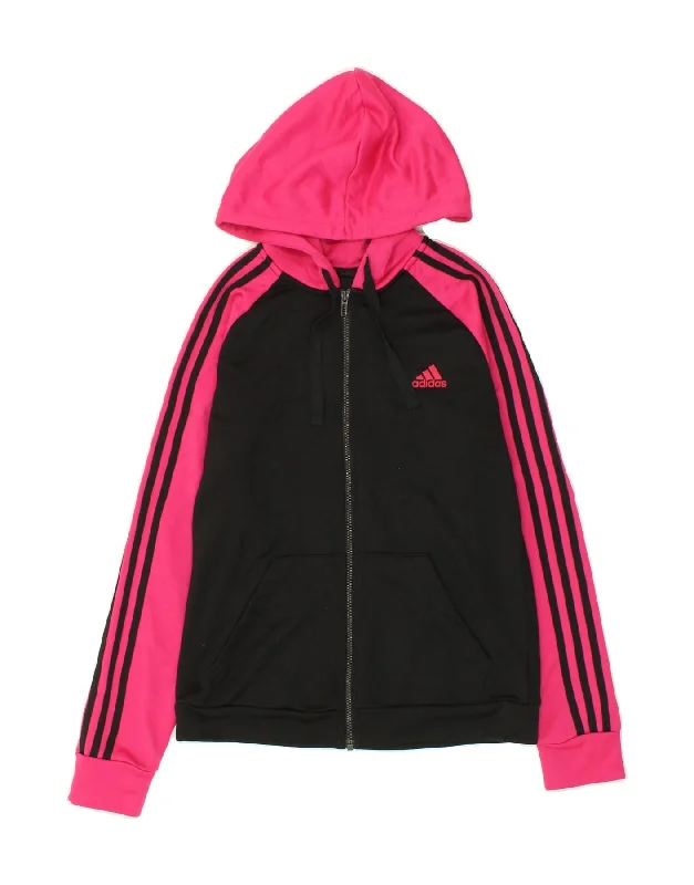 Special Discount ADIDAS Womens Zip Hoodie Sweater UK 12/14 Medium Black Colourblock
