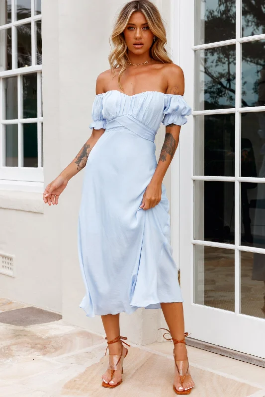 Must-Have Deals Linka Off-Shoulder Tie Back Midi Dress Steel Blue