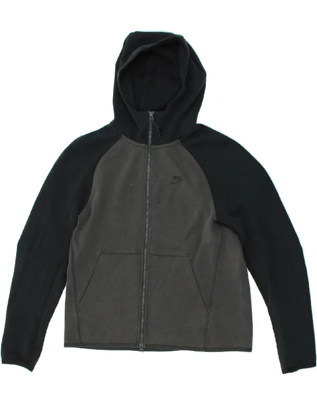 Discount Deals NIKE Womens Zip Hoodie Sweater UK 14 Medium Grey Colourblock Cotton