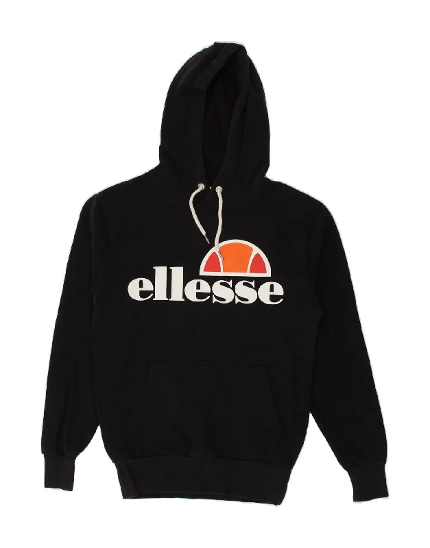 Factory Direct Sale ELLESSE Womens Graphic Hoodie Jumper UK 6 XS Black Cotton