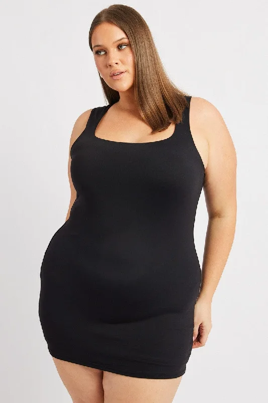 Massive Deals Black Mini Dress Scoop Neck Supersoft