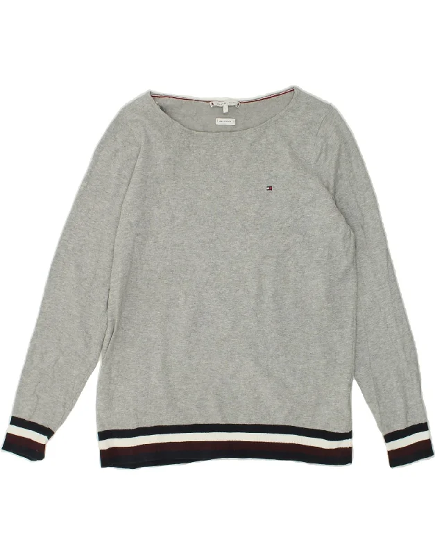 Quick Sale TOMMY HILFIGER Womens Boat Neck Jumper Sweater UK 14 Large Grey Cotton