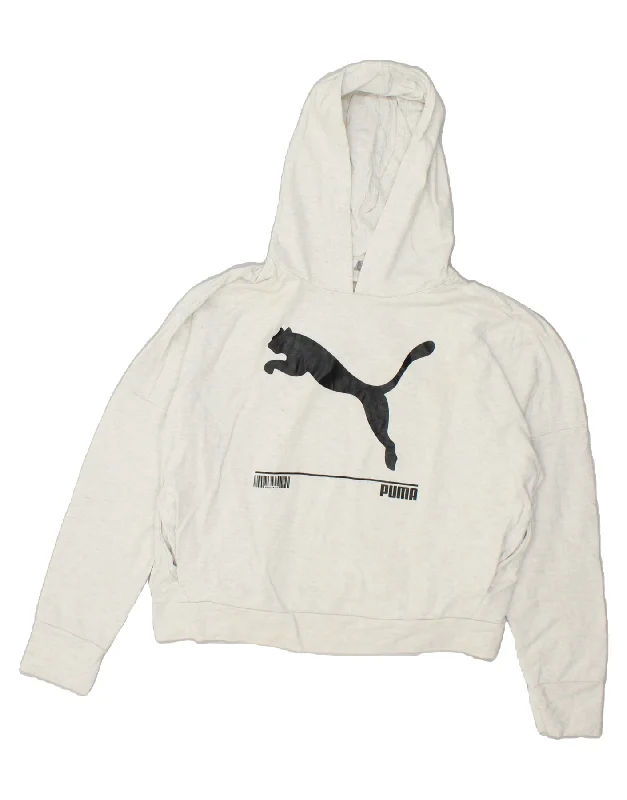 Stock Clearance PUMA Womens Crop Graphic Hoodie Jumper UK 16 Large White Cotton