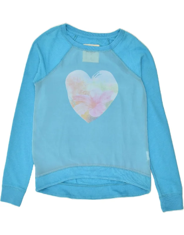 Price Slash HOLLISTER Womens Graphic Sweatshirt Jumper UK 10 Small Blue Heart