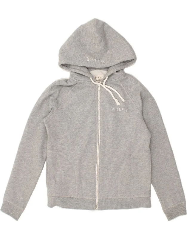 Mega Sale JACK WILLS Womens Graphic Zip Hoodie Sweater UK 12 Medium Grey Cotton