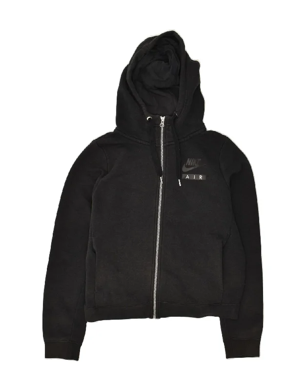 New Markdowns NIKE Womens Graphic Zip Hoodie Sweater UK 10 Small Black Cotton