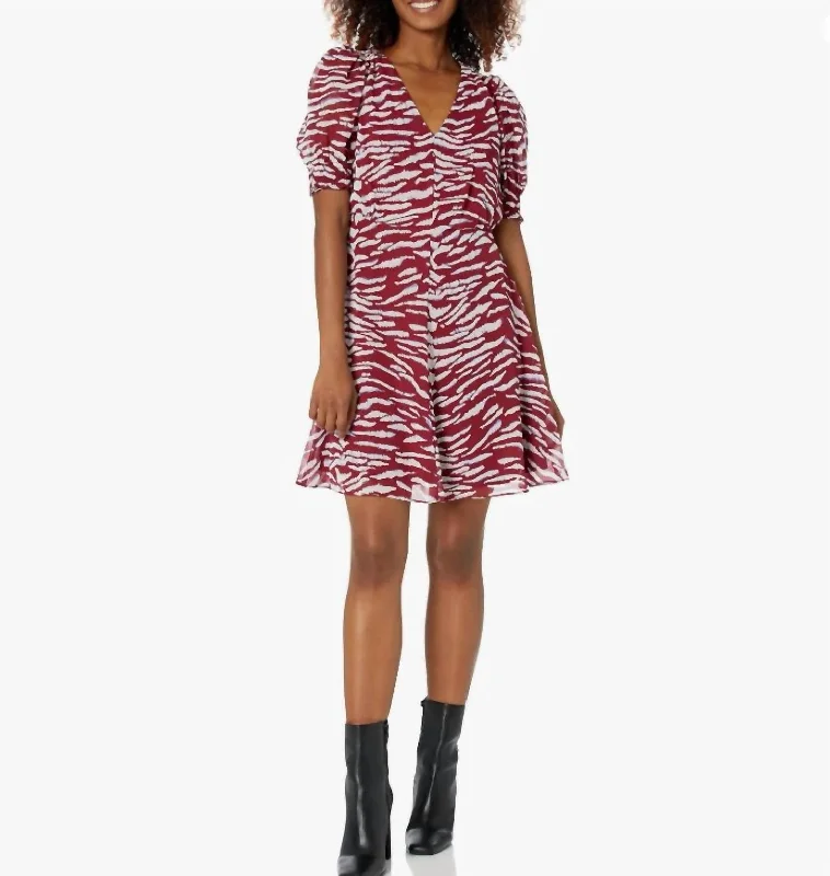 Deal Alert Wine Puff Sleeve Dress