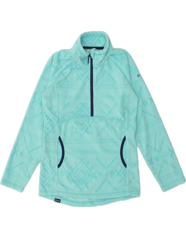 Closeout ROXY Womens Zip Neck Fleece Jumper UK 10 Small Blue Fair Isle