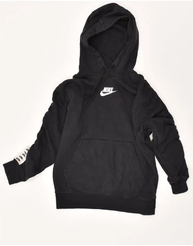 Extra Discounts NIKE Womens Loose Fit Graphic Hoodie Jumper UK 6 XS Black Cotton