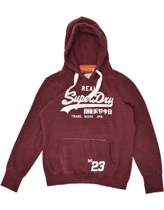 Don't Miss SUPERDRY Womens Graphic Hoodie Jumper UK 16 Large Burgundy Polyester