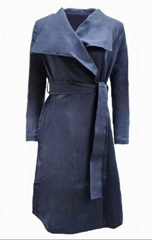 Early Access HoodLamb Women's Navy Lightweight Natural Hemp Trench Coat 420 NWT