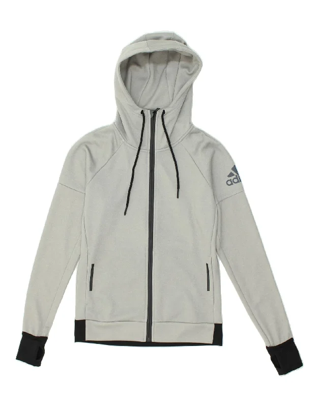 Super Deal ADIDAS Womens Graphic Zip Hoodie Sweater UK 8/10 Small Grey