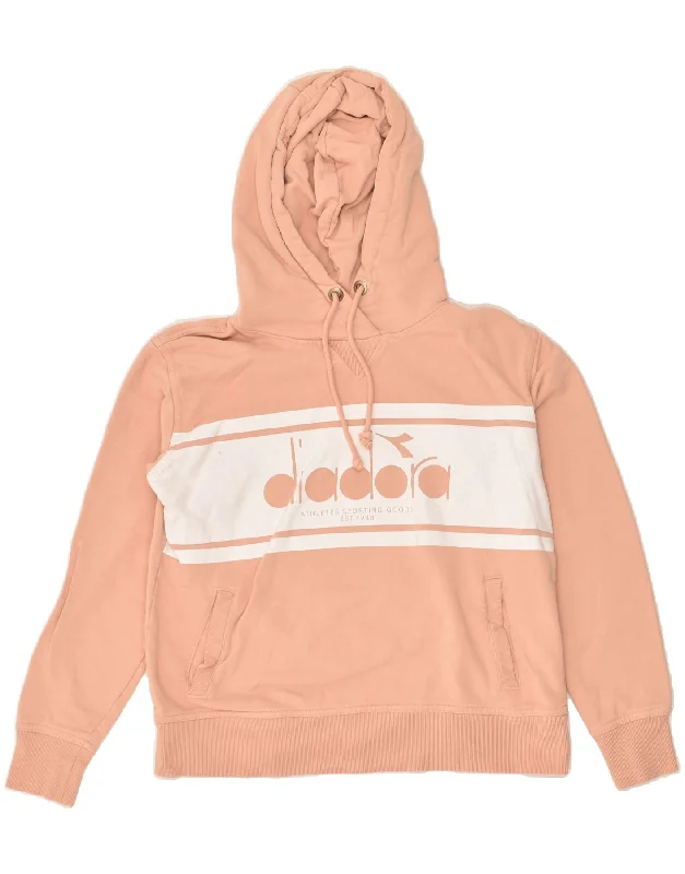Exclusive Access DIADORA Womens Graphic Hoodie Jumper UK 14 Medium Orange Cotton