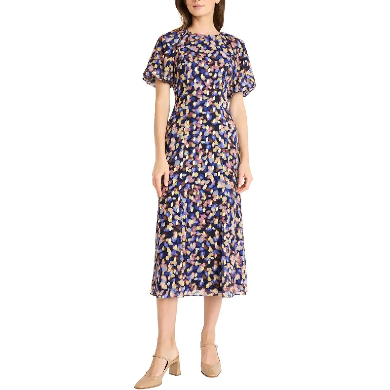 Epic Deals Womens Floral Print Metallic Midi Dress