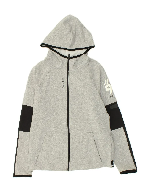 YEAR-End Sale REEBOK Womens Zip Hoodie Sweater UK 12 Medium Grey Cotton