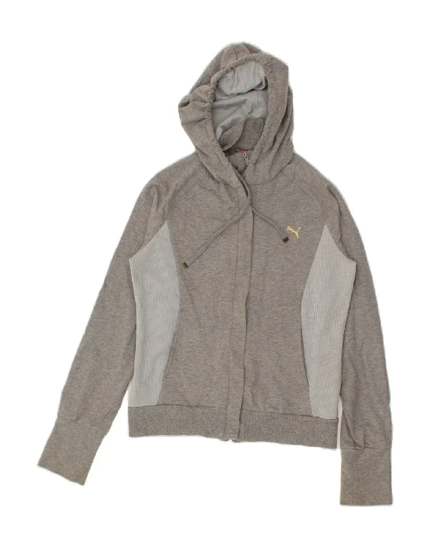 Best Seller PUMA Womens Zip Hoodie Sweater UK 12 Medium Grey Cotton