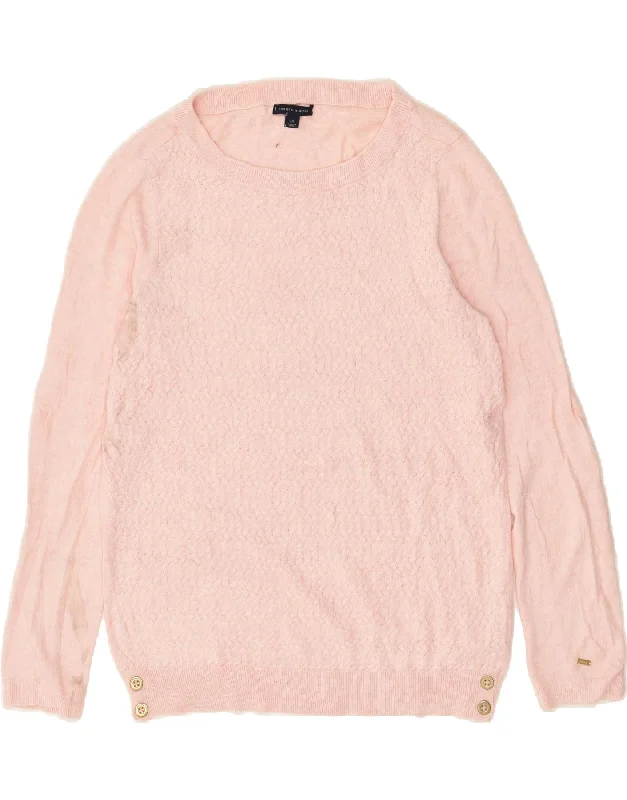 Online Only TOMMY HILFIGER Womens Boat Neck Jumper Sweater UK 14 Large Pink Cotton