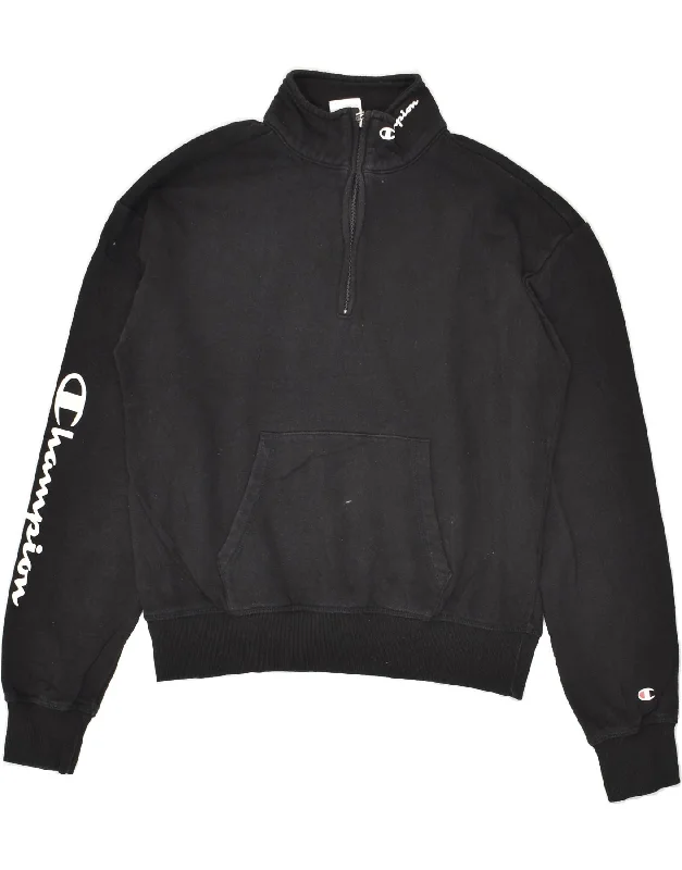 Savings Galore CHAMPION Womens Zip Neck Sweatshirt Jumper UK 16 Large Black Cotton