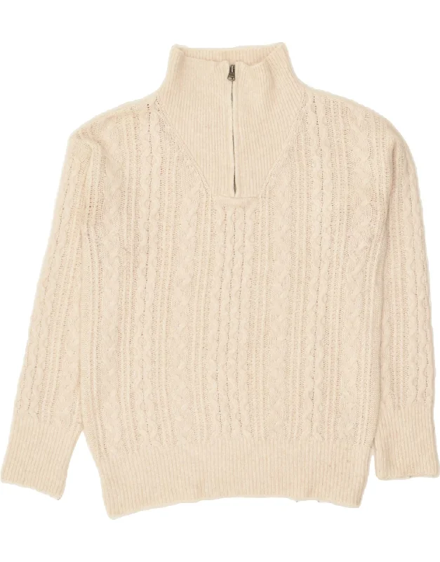 Deal Mania FAT FACE Womens Zip Neck Jumper Sweater UK 8 Small Beige Wool