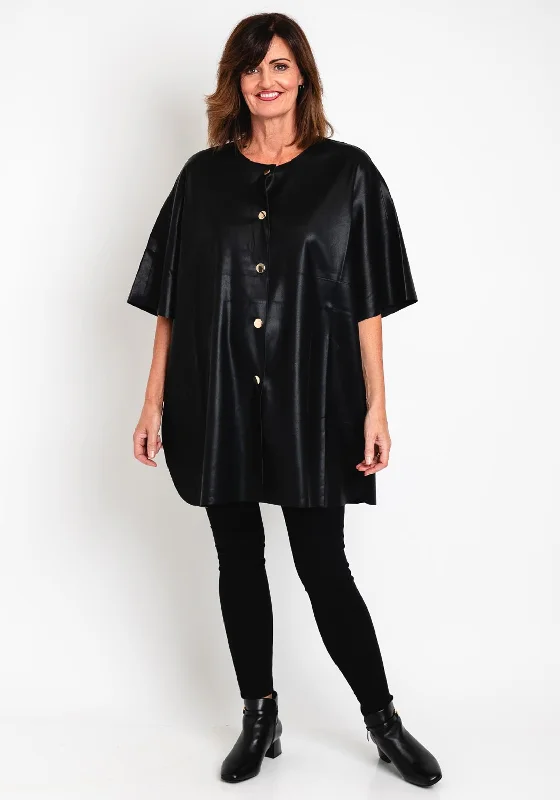 Get It Before It’s Gone Natalia Collection One Size Faux Leather Cape Style Jacket, Black