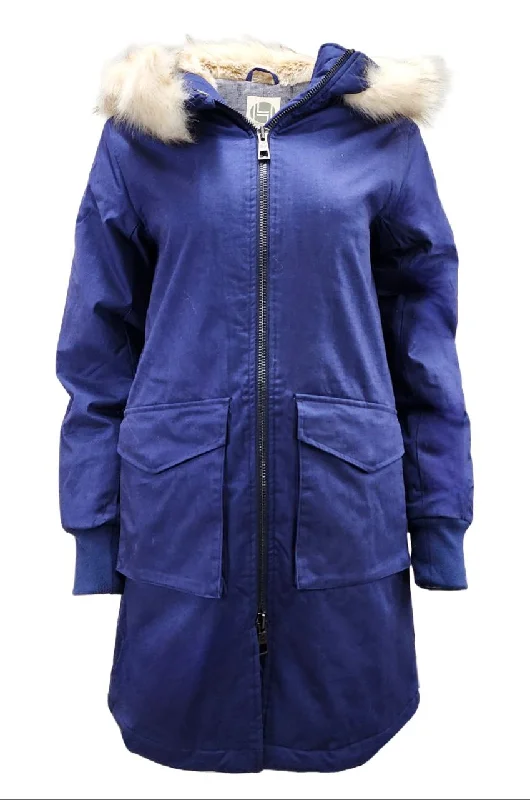 Best Deals HoodLamb Women's Navy Long Natural Hemp Hooded Parka 420 NWT