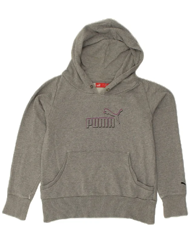 Early Bird Discount PUMA Womens Graphic Hoodie Jumper UK 12 Medium Grey Cotton