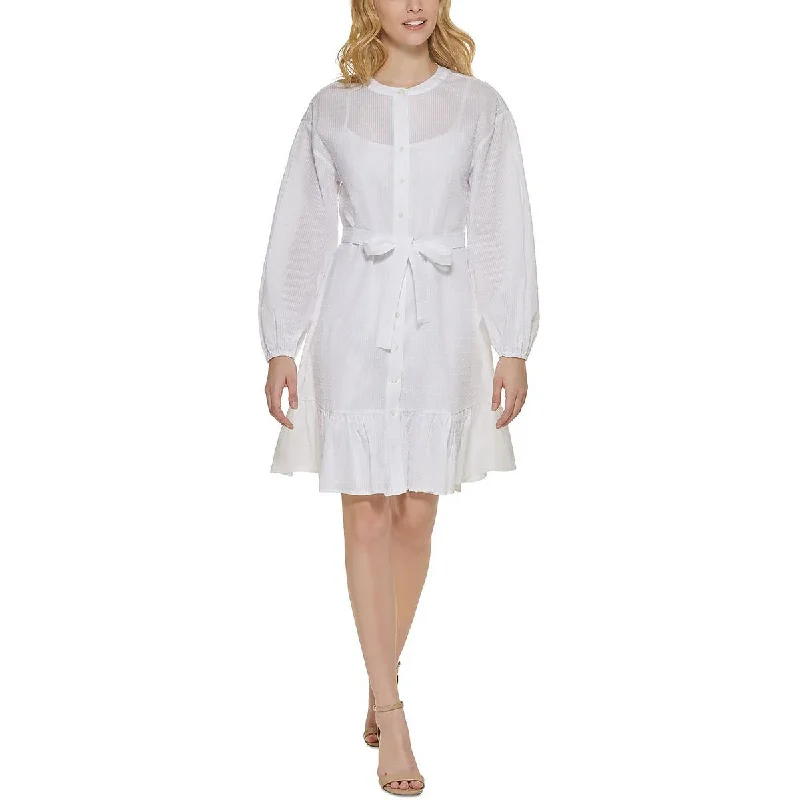 Daily Deals Womens Swiss Dot Collared Shirtdress