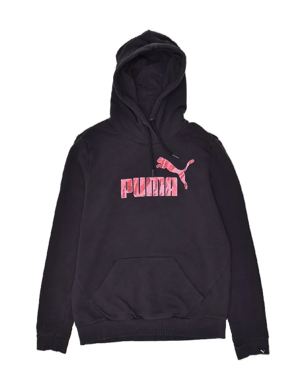 Grand Opening Sale PUMA Womens Graphic Hoodie Jumper UK 14 Large Navy Blue Cotton