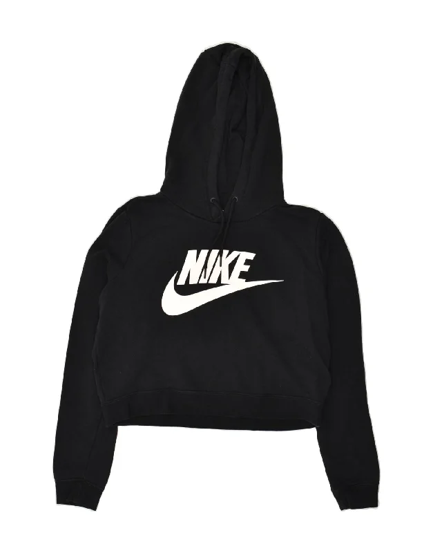 Massive Deals NIKE Womens Crop Sweatshirt Jumper UK 14 Medium Black Cotton