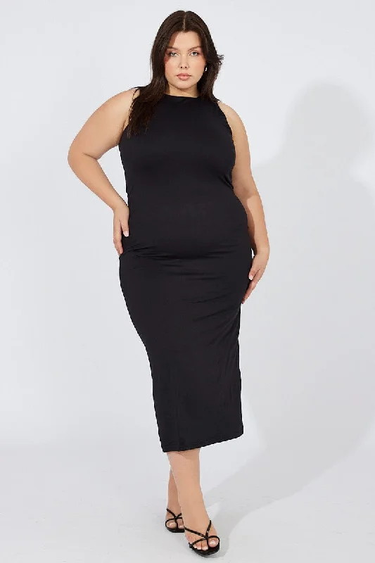 Super Sale Black Supersoft Maxidress Round Neck Sleeveless
