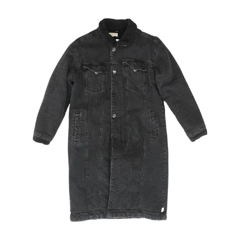 Discount Extravaganza Black Solid Denim Coat