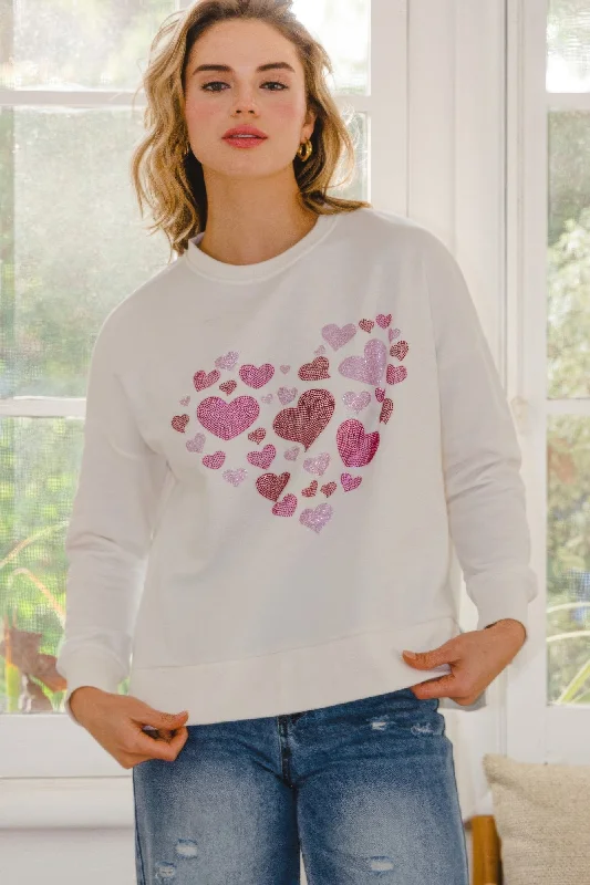 Season Finale Sale Hearts Hotfix Rhinestone Oversized Pullover