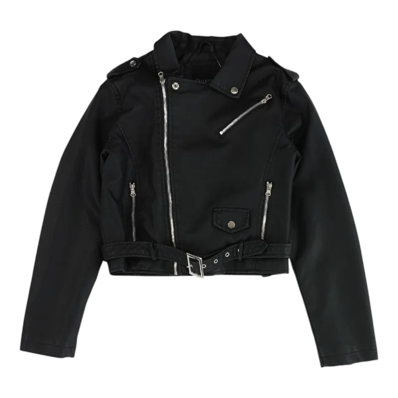 Reduced Prices Black Solid Faux Leather Jacket