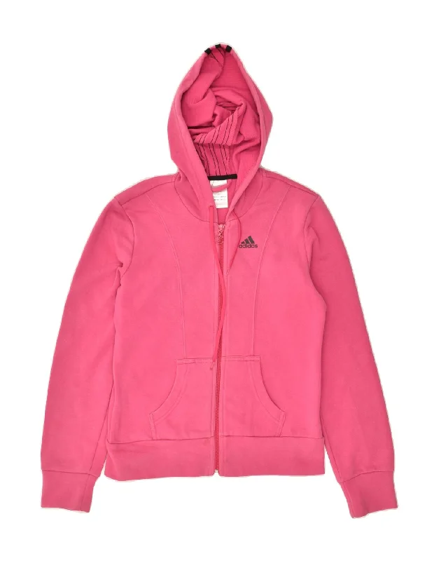 Super Savings ADIDAS Womens Zip Hoodie Sweater UK 8 Small Pink Cotton