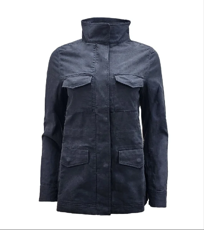 Super Sale HoodLamb Women's Black Field Hemp Cotton High Collar Jacket 420 NWT
