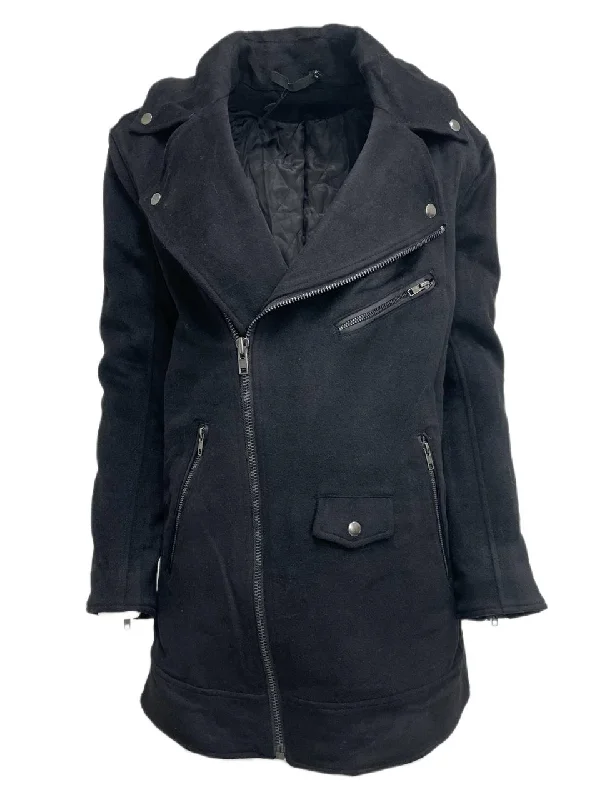 Exclusive Deal BLK DNM Women's Black Wool Zip Closure Coat 98 Size Medium NWT