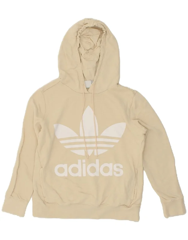 Bargain Prices ADIDAS Womens Graphic Hoodie Jumper UK 12 Medium Beige Cotton
