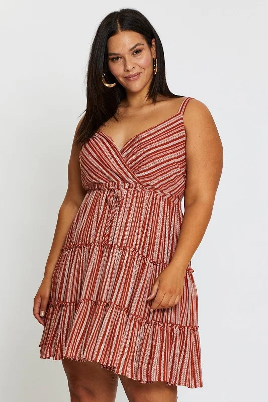 Warehouse Sale Geo Print Skater Dress V-neck Sleeveless Tie