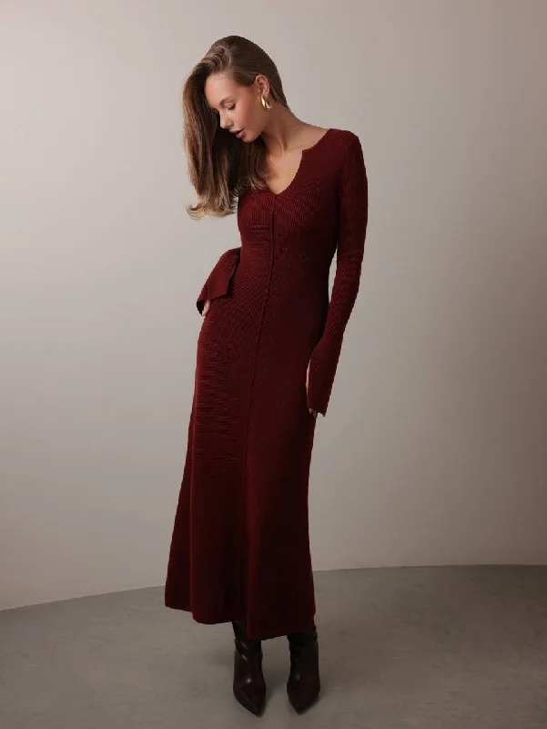 Value Deals Chic Wine Red Knit Midi Dress