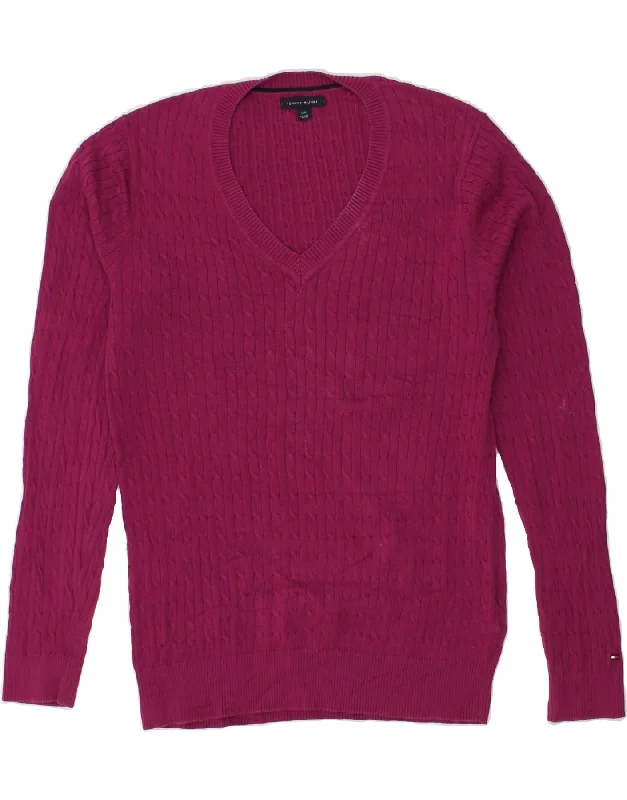 Crazy Deals TOMMY HILFIGER Womens V-Neck Jumper Sweater UK 16 Large Pink Cotton
