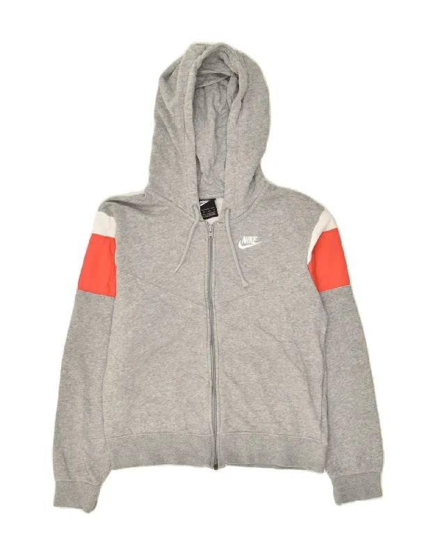 Overstock NIKE Womens Zip Hoodie Sweater UK 6 XS Grey Colourblock Cotton