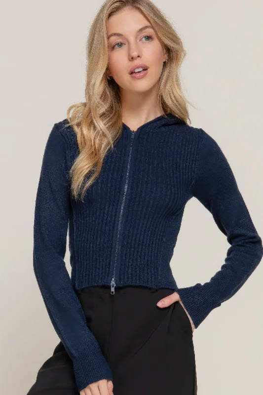 Weekend Deal 2-way zip closure sweater hoodie cardigan