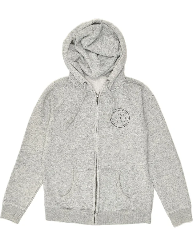 While Supplies Last JACK WILLS Womens Graphic Zip Hoodie Sweater UK 14 Medium Grey
