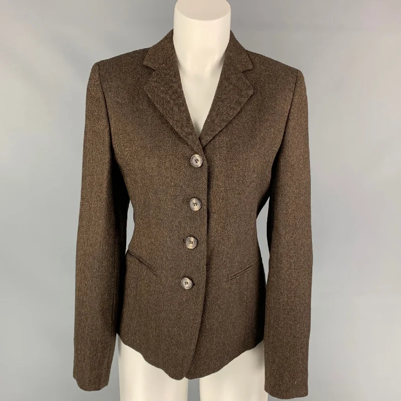 Customer Appreciation Sale MAX MARA Size 6 Brown & Beige Wool Herringbone Jacket Blazer