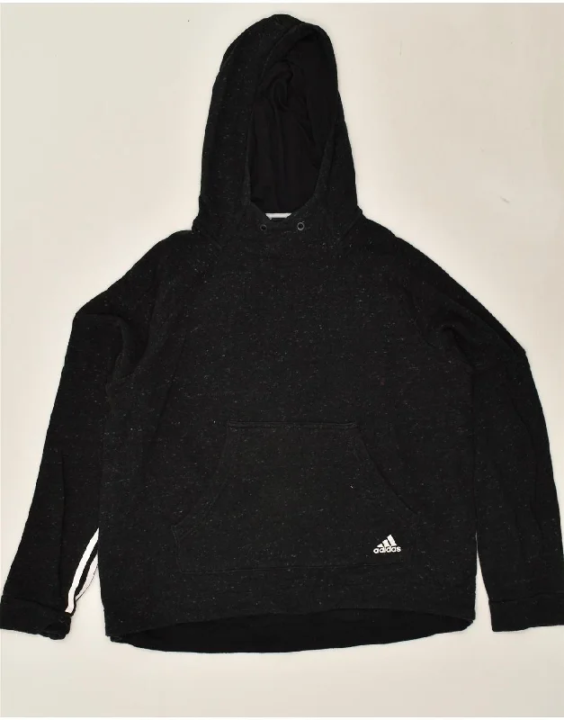 Seasonal Clearance ADIDAS Womens Hoodie Jumper UK 16/18 Large Black Flecked Cotton