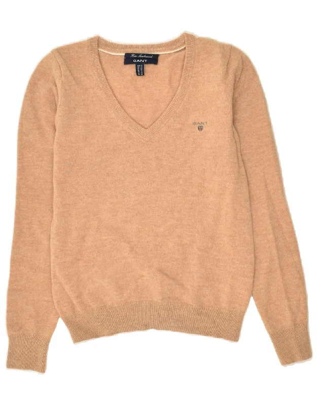 Reduced Prices GANT Womens V-Neck Jumper Sweater UK 6 XS Beige Wool