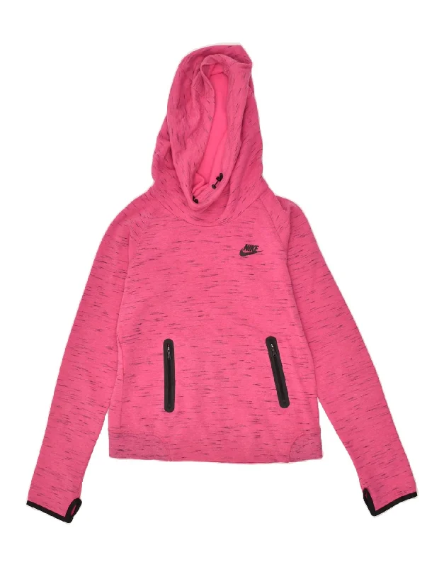 Huge Discounts NIKE Womens Crop Hoodie Jumper UK 10 Small Pink Flecked Cotton